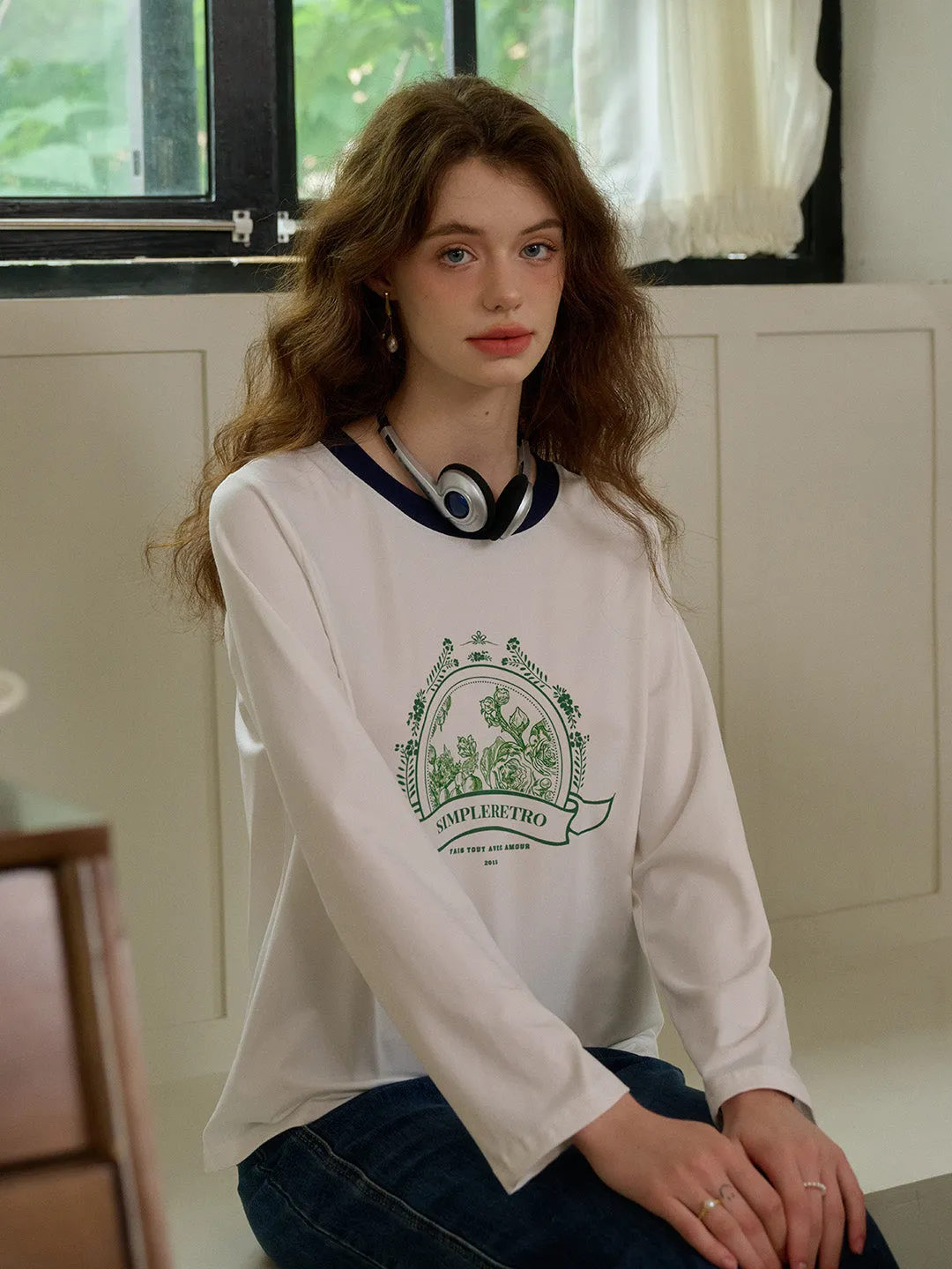 【Final Sale】Haley Loose Round Neck Color Block Printed Casual T-Shirt sold by Simple Retro product image thumbnail 3