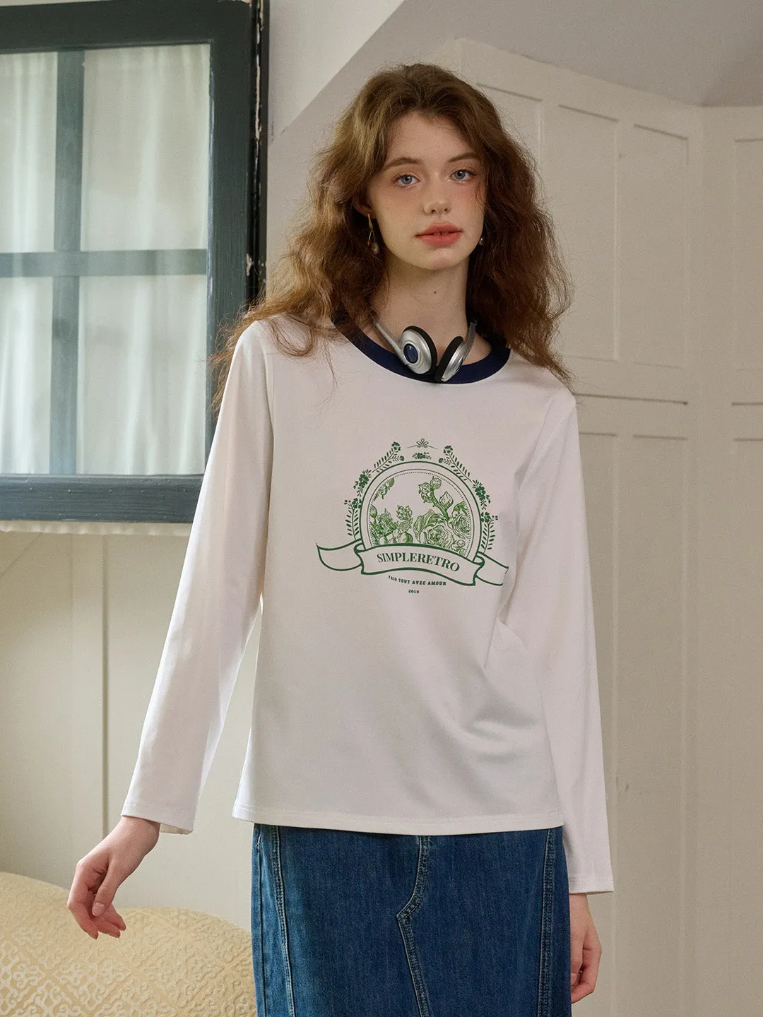 【Final Sale】Haley Loose Round Neck Color Block Printed Casual T-Shirt sold by Simple Retro product image thumbnail 4