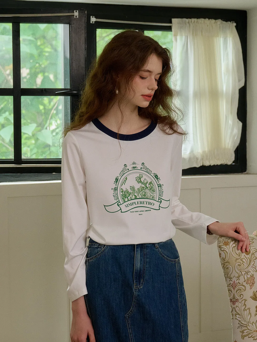 【Final Sale】Haley Loose Round Neck Color Block Printed Casual T-Shirt sold by Simple Retro