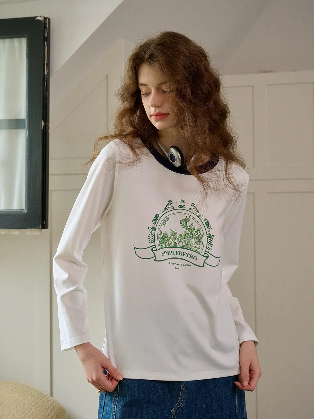 【Final Sale】Haley Loose Round Neck Color Block Printed Casual T-Shirt sold by Simple Retro product image thumbnail 5