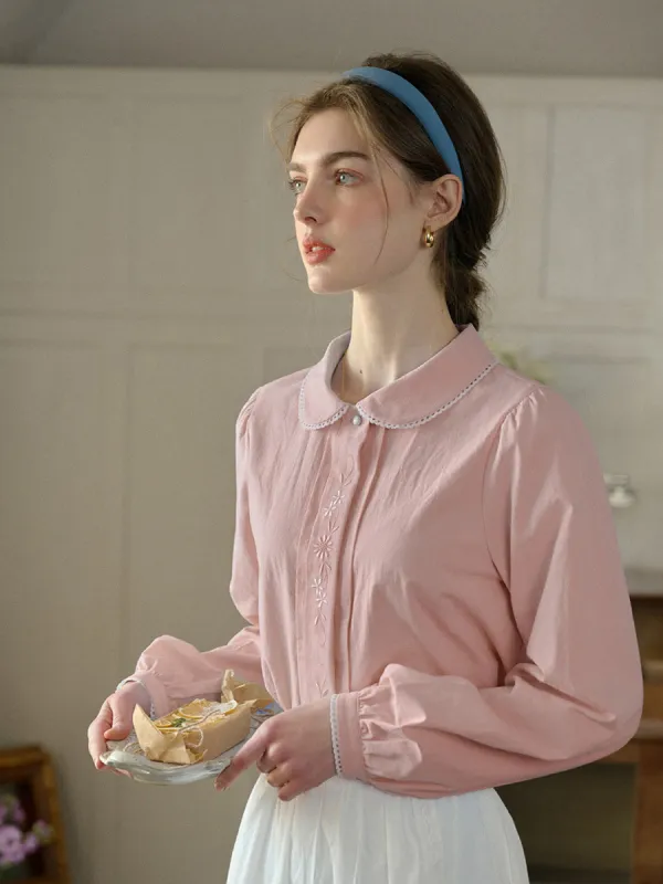 【Final Sale】Harmony Round Neck Printed Casual Blouse With Drool Bib sold by Simple Retro