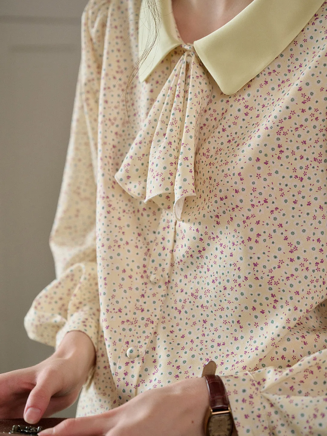 【Final Sale】Alexis Long Sleeve Patchwork Peter Pan Collar Embroidery Casual Blouse sold by Simple Retro product image thumbnail 2