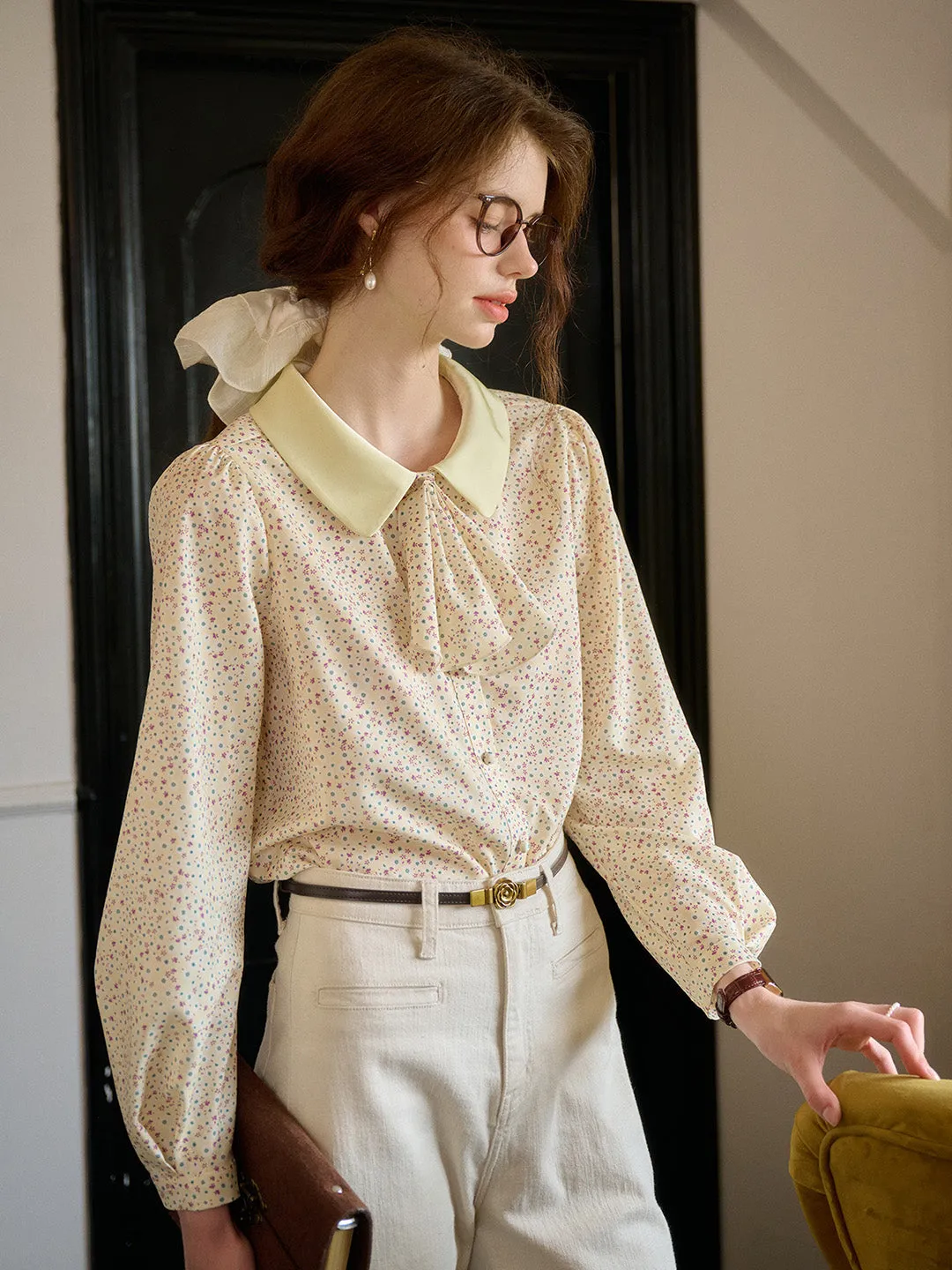 【Final Sale】Alexis Long Sleeve Patchwork Peter Pan Collar Embroidery Casual Blouse sold by Simple Retro product image thumbnail 5
