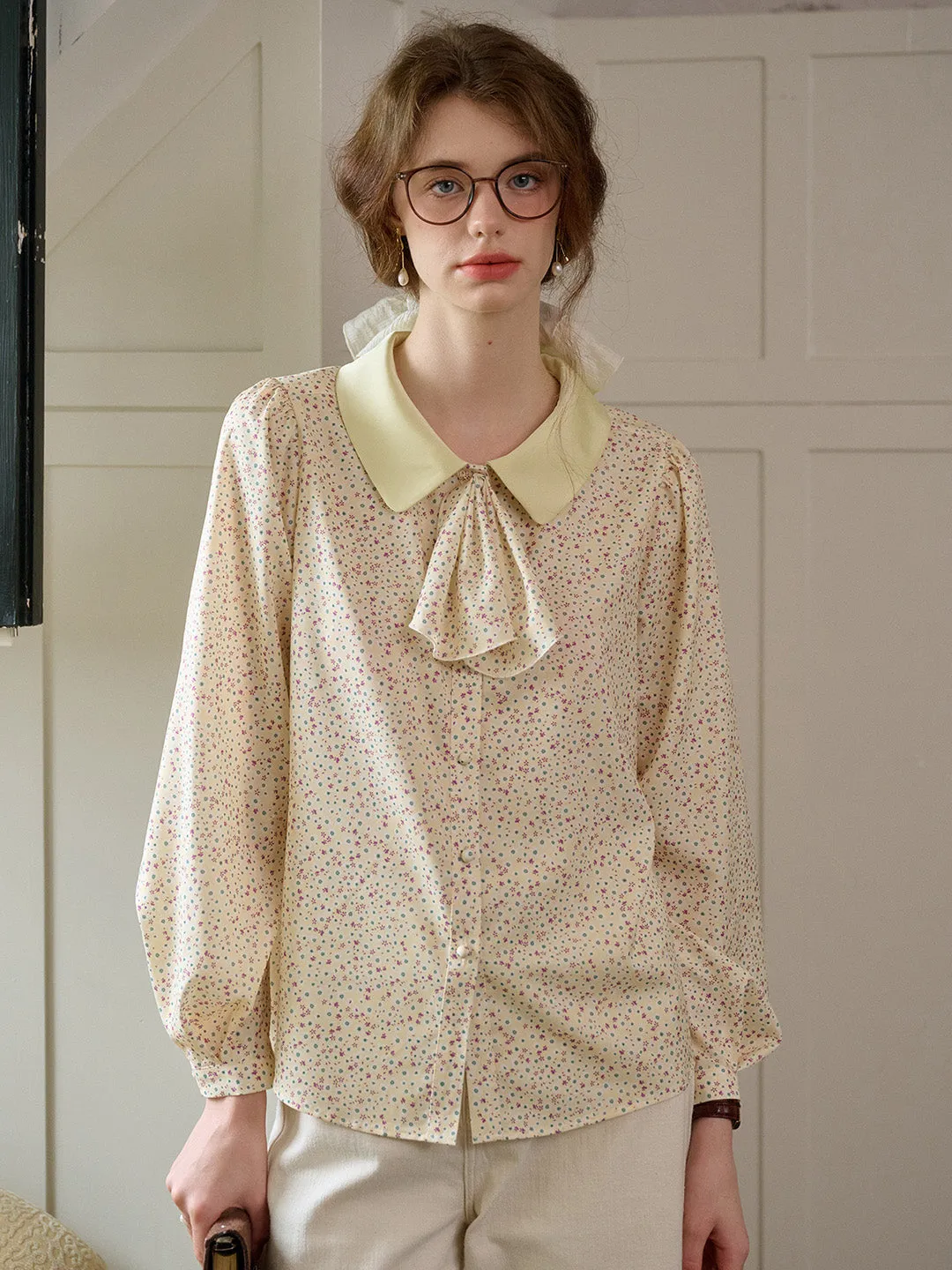 【Final Sale】Alexis Long Sleeve Patchwork Peter Pan Collar Embroidery Casual Blouse sold by Simple Retro product image thumbnail 3