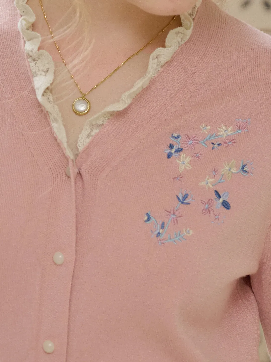 【Final Sale】Brielle Floral Embroidery Lace Trim Cardigan sold by Simple Retro product image thumbnail 2
