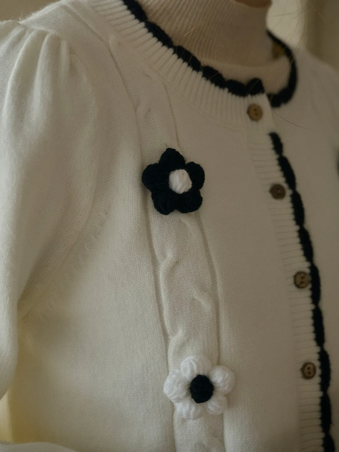 Araya Ribbed Round Neck Contrasting 3D Rose Knitted Cardigan sold by Simple Retro product image thumbnail 2