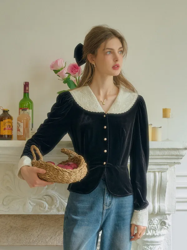 Harry Elegant V-Neck Lace Contrasting Blouse sold by Simple Retro