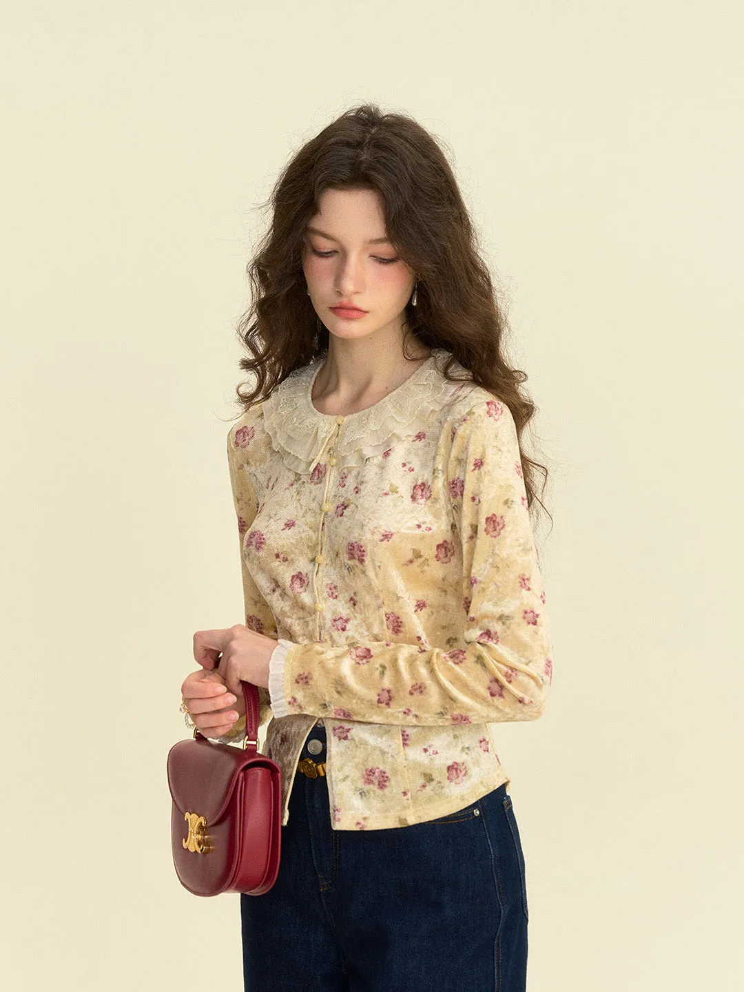 【Final Sale】Savannah Round Neck Lace Collar Floral Blouse sold by Simple Retro product image thumbnail 3