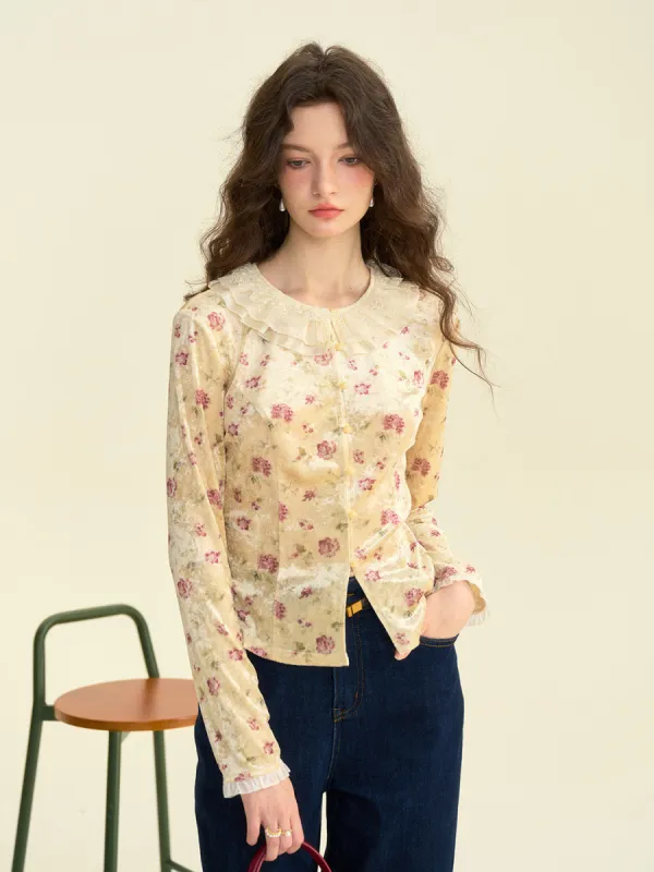 【Final Sale】Savannah Round Neck Lace Collar Floral Blouse sold by Simple Retro