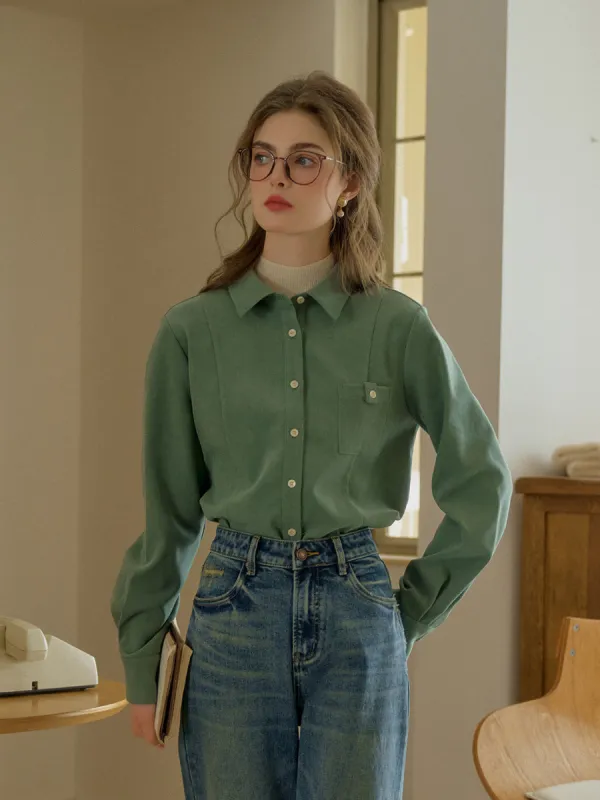 Kate Speard Collar Long Sleeve Corduroy Pocket Shirt sold by Simple Retro