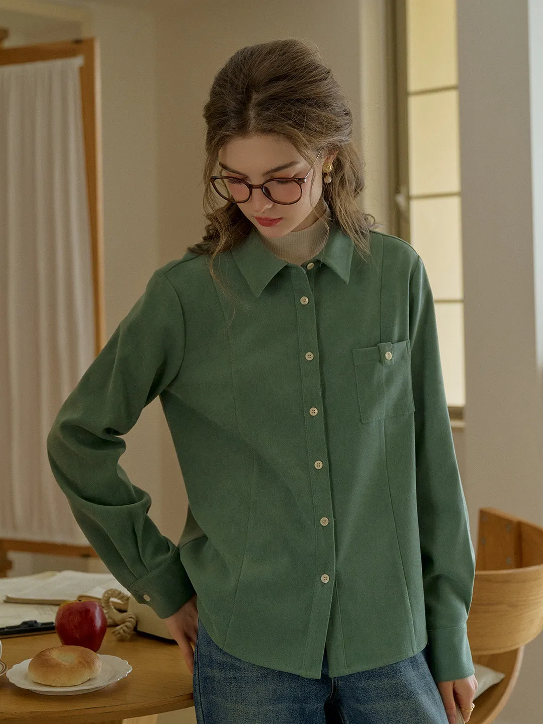 Kate Speard Collar Long Sleeve Corduroy Pocket Shirt sold by Simple Retro product image thumbnail 5