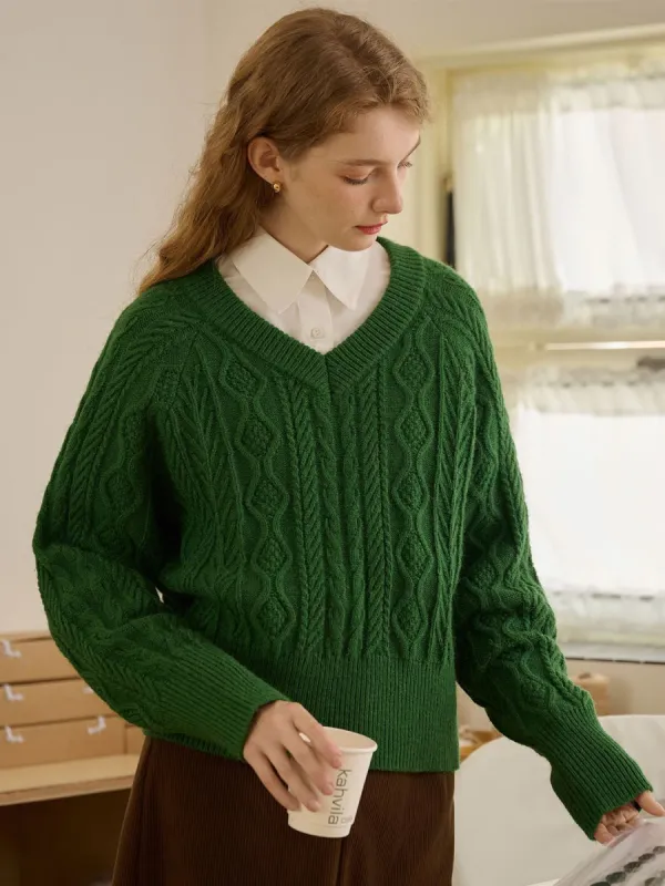 Everly  Solid Raglan Sleeve Cable Knit Sweater sold by Simple Retro