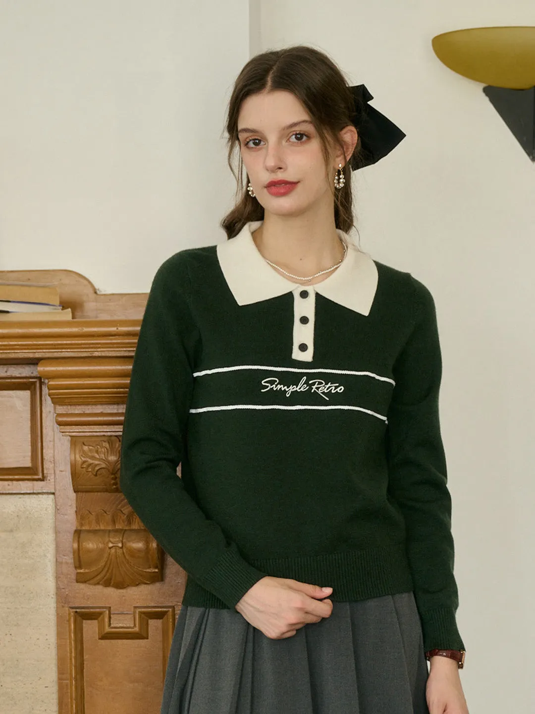 【Final Sale】Lara Versatile Polo Collar SR Logo Top sold by Simple Retro product image thumbnail 3