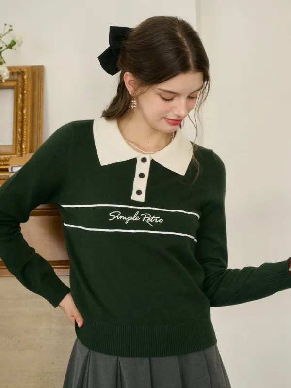 【Final Sale】Lara Versatile Polo Collar SR Logo Top sold by Simple Retro