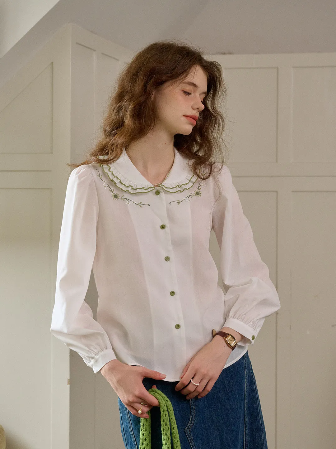 【Final Sale】Keira Lace Collar Long Sleeve Blouse sold by Simple Retro product image thumbnail 2