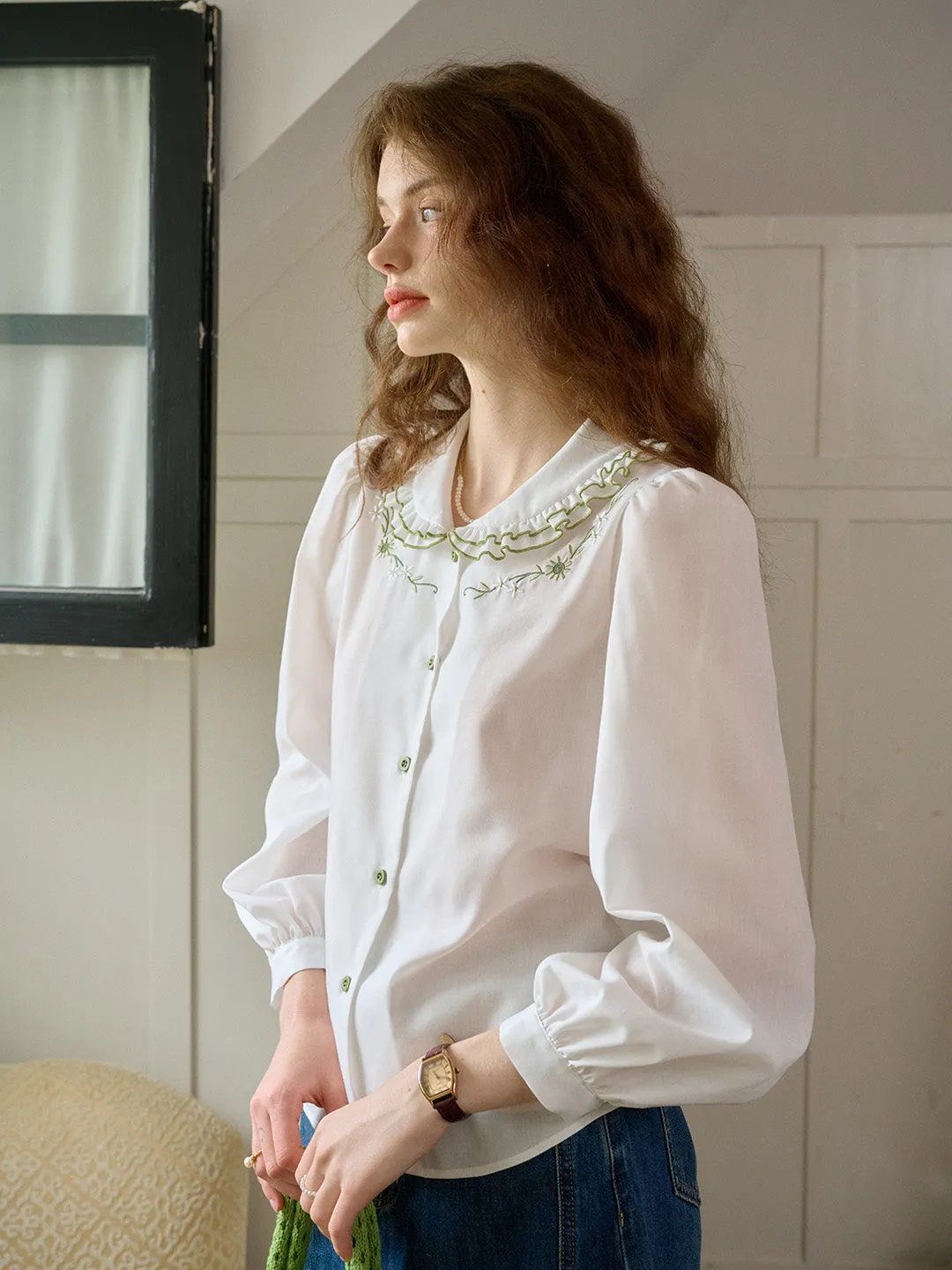 【Final Sale】Keira Lace Collar Long Sleeve Blouse sold by Simple Retro product image thumbnail 4
