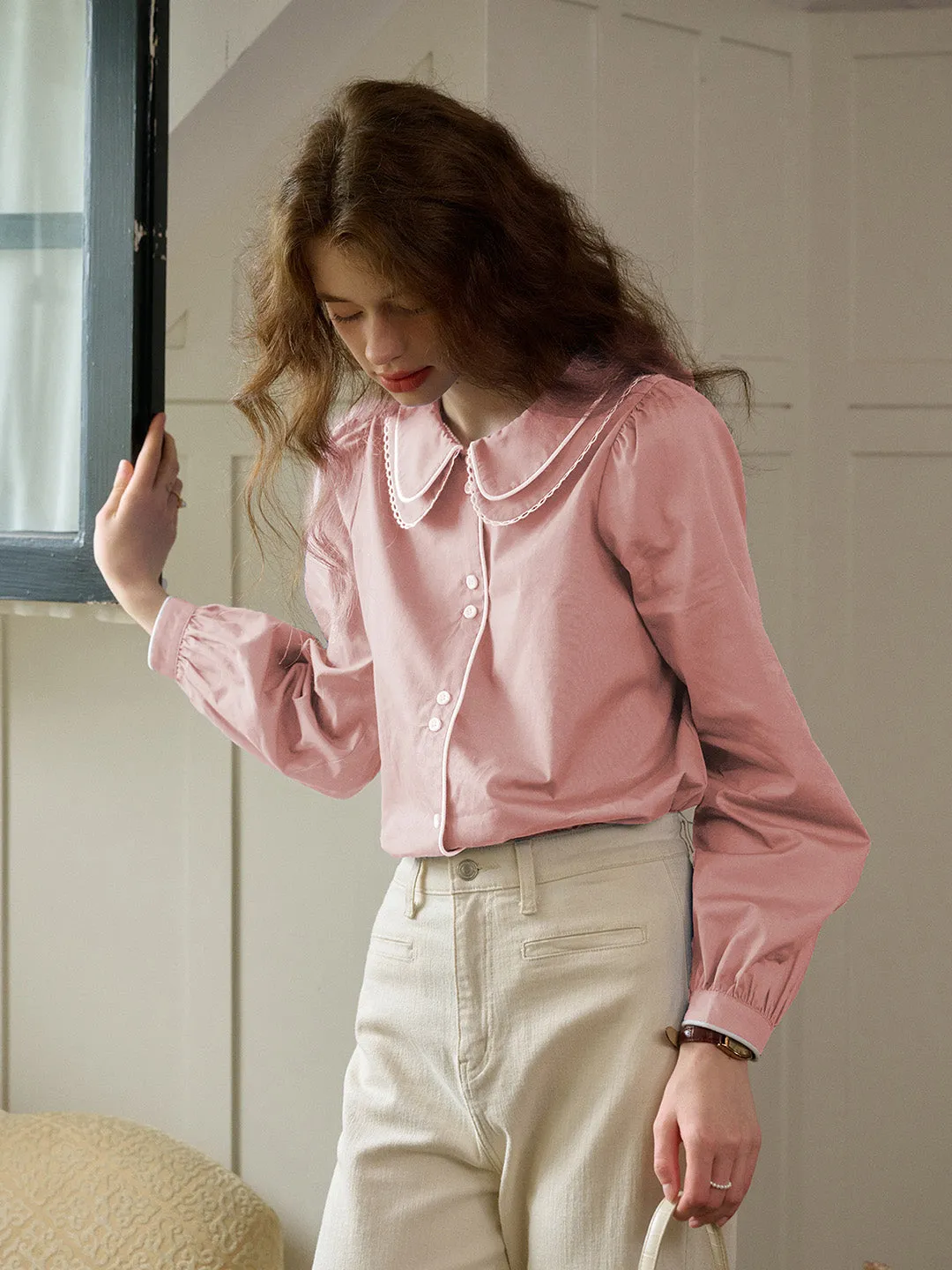 【Final Sale】Courtney Round Neck Cotton Blouse sold by Simple Retro product image thumbnail 3