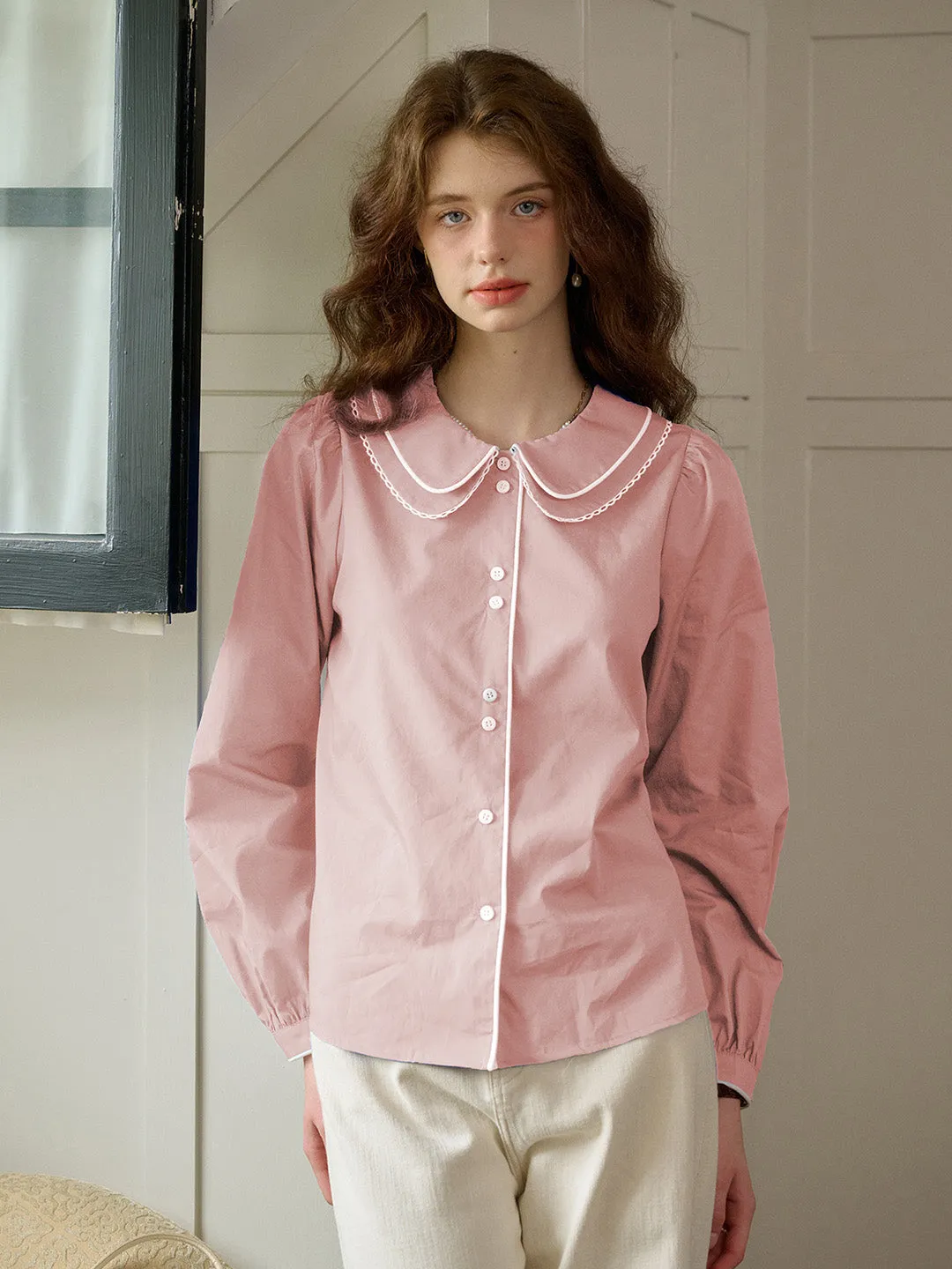 【Final Sale】Courtney Round Neck Cotton Blouse sold by Simple Retro product image thumbnail 2