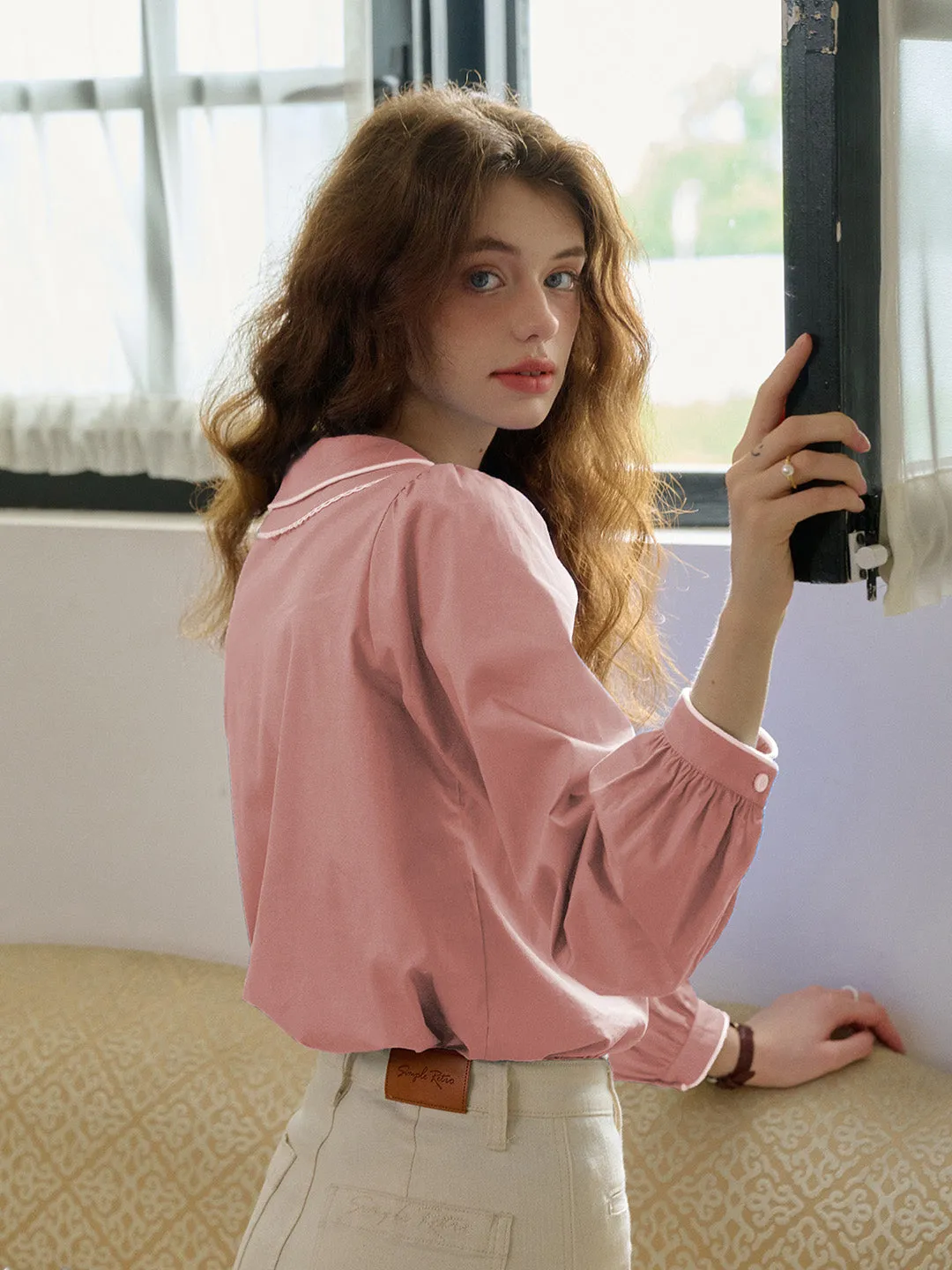 【Final Sale】Courtney Round Neck Cotton Blouse sold by Simple Retro product image thumbnail 4