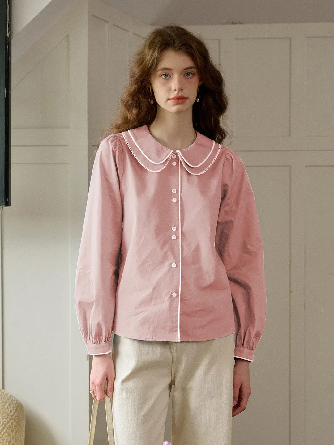 【Final Sale】Courtney Round Neck Cotton Blouse sold by Simple Retro