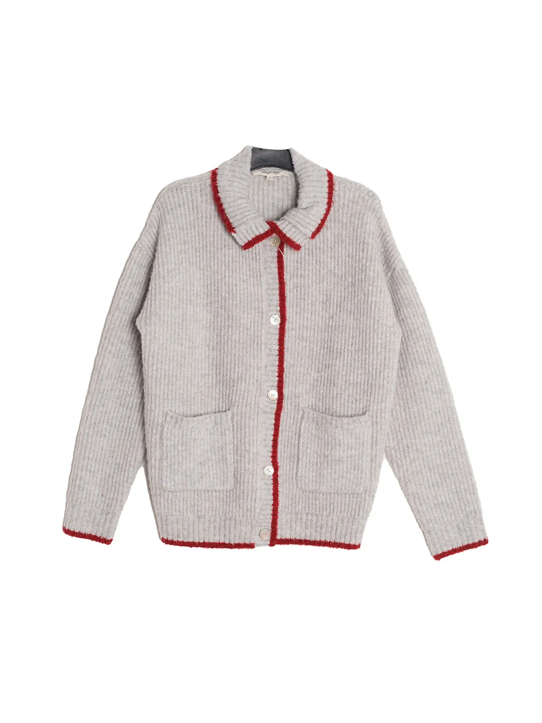 Ellis Lapel Contrasting Pocket Wool Cardigan - Gray sold by Simple Retro product image thumbnail 2