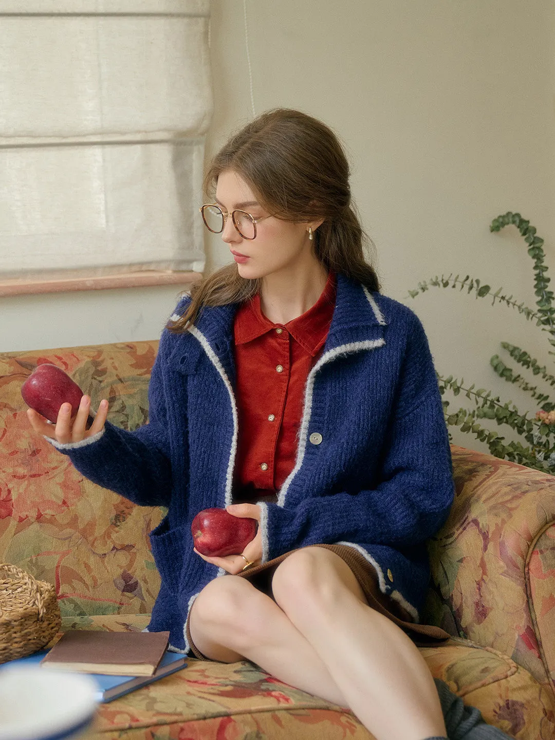 Ellis Lapel Contrasting Pocket Wool Cardigan - Blue sold by Simple Retro product image thumbnail 5