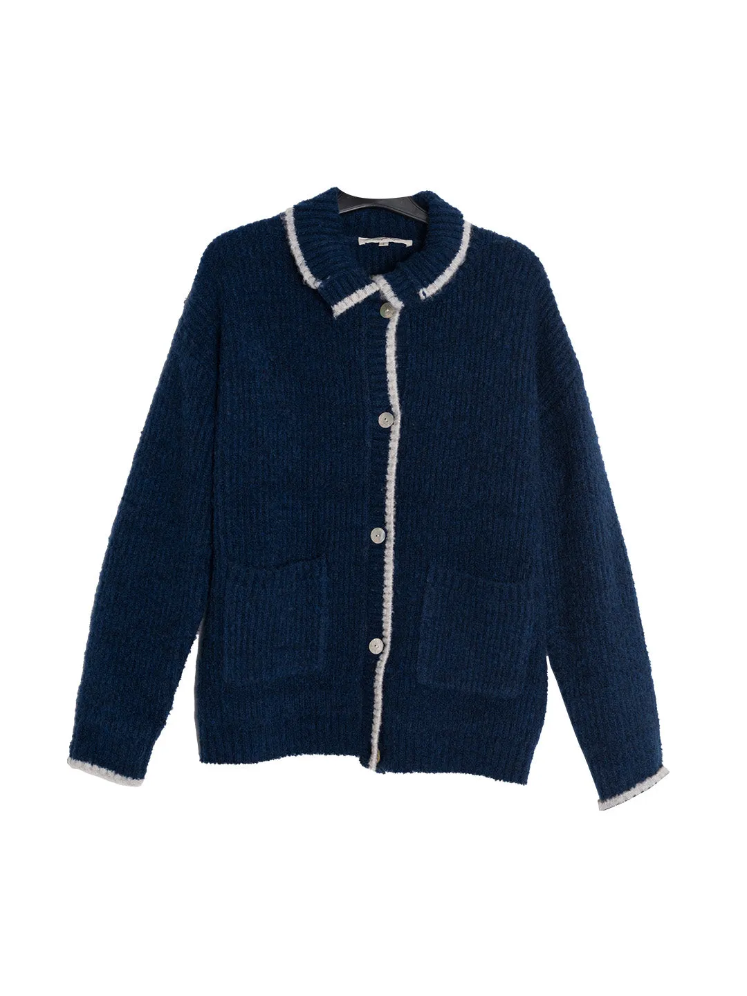 Ellis Lapel Contrasting Pocket Wool Cardigan - Blue sold by Simple Retro product image thumbnail 2