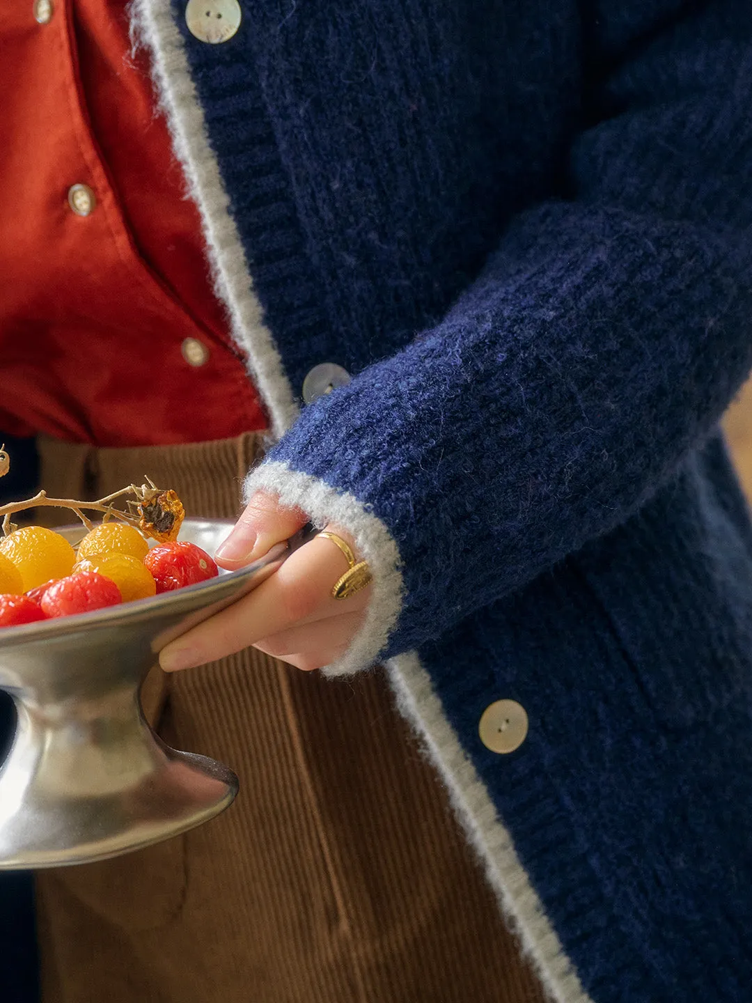 Ellis Lapel Contrasting Pocket Wool Cardigan - Blue sold by Simple Retro product image thumbnail 3