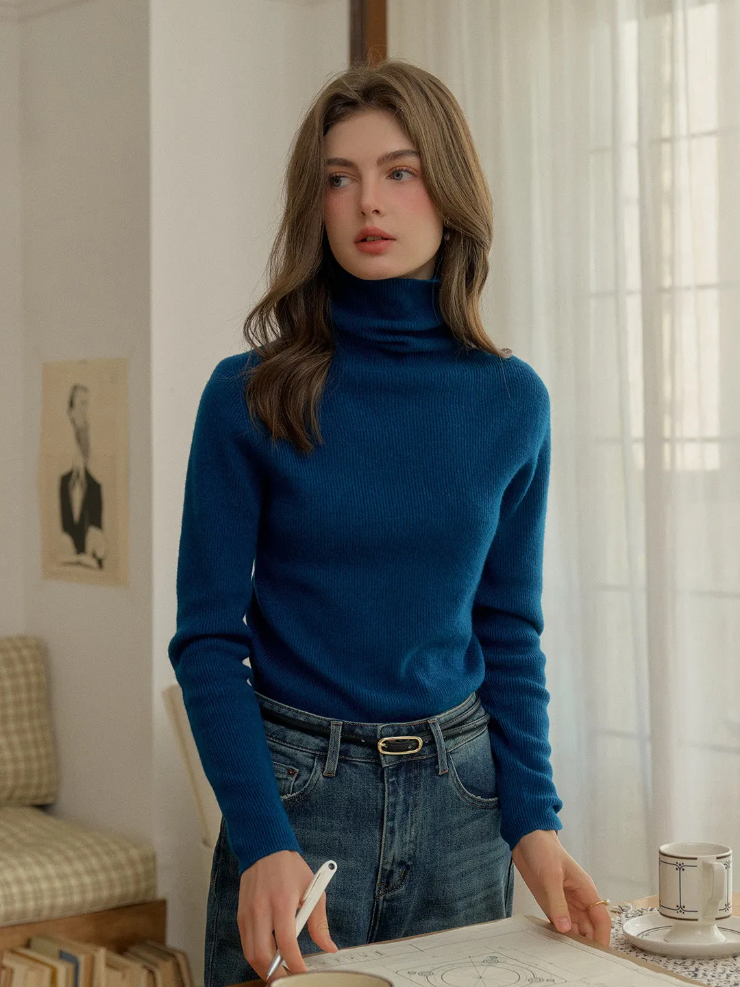 Yasmin Simple Turtleneck Slim Fit Wool Sweater& Cashmere sold by Simple Retro product image thumbnail 4