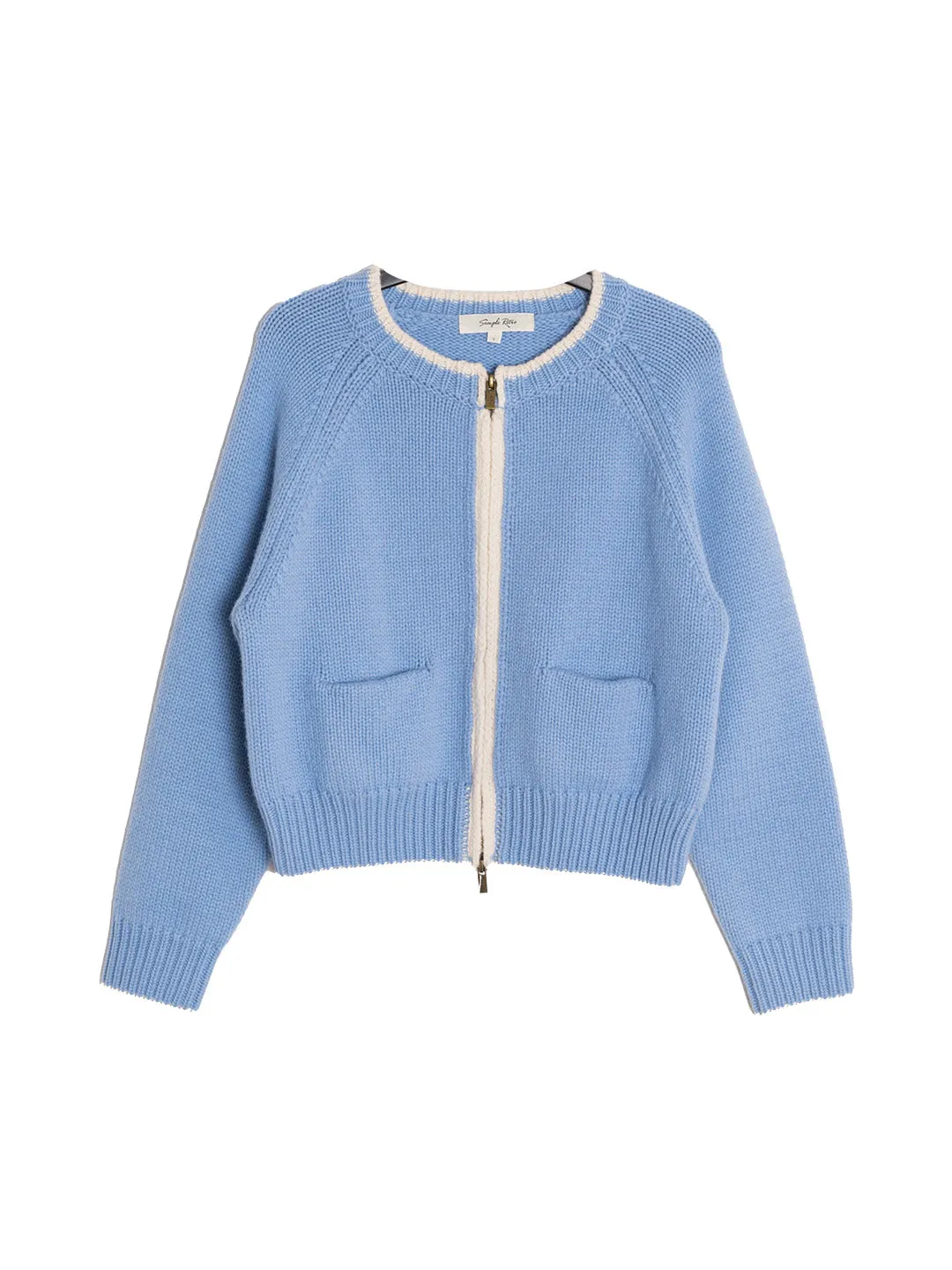 Brielle Contrasting Pocket Knit 100% Wool Cardigan - Blue sold by Simple Retro product image thumbnail 2