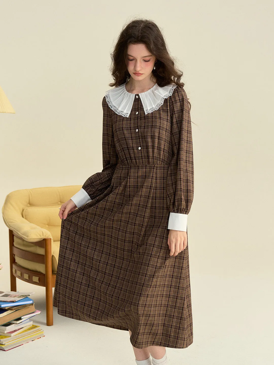 【Final Sale】Jessica Retro Round Neck Plaid Dress sold by Simple Retro product image thumbnail 5