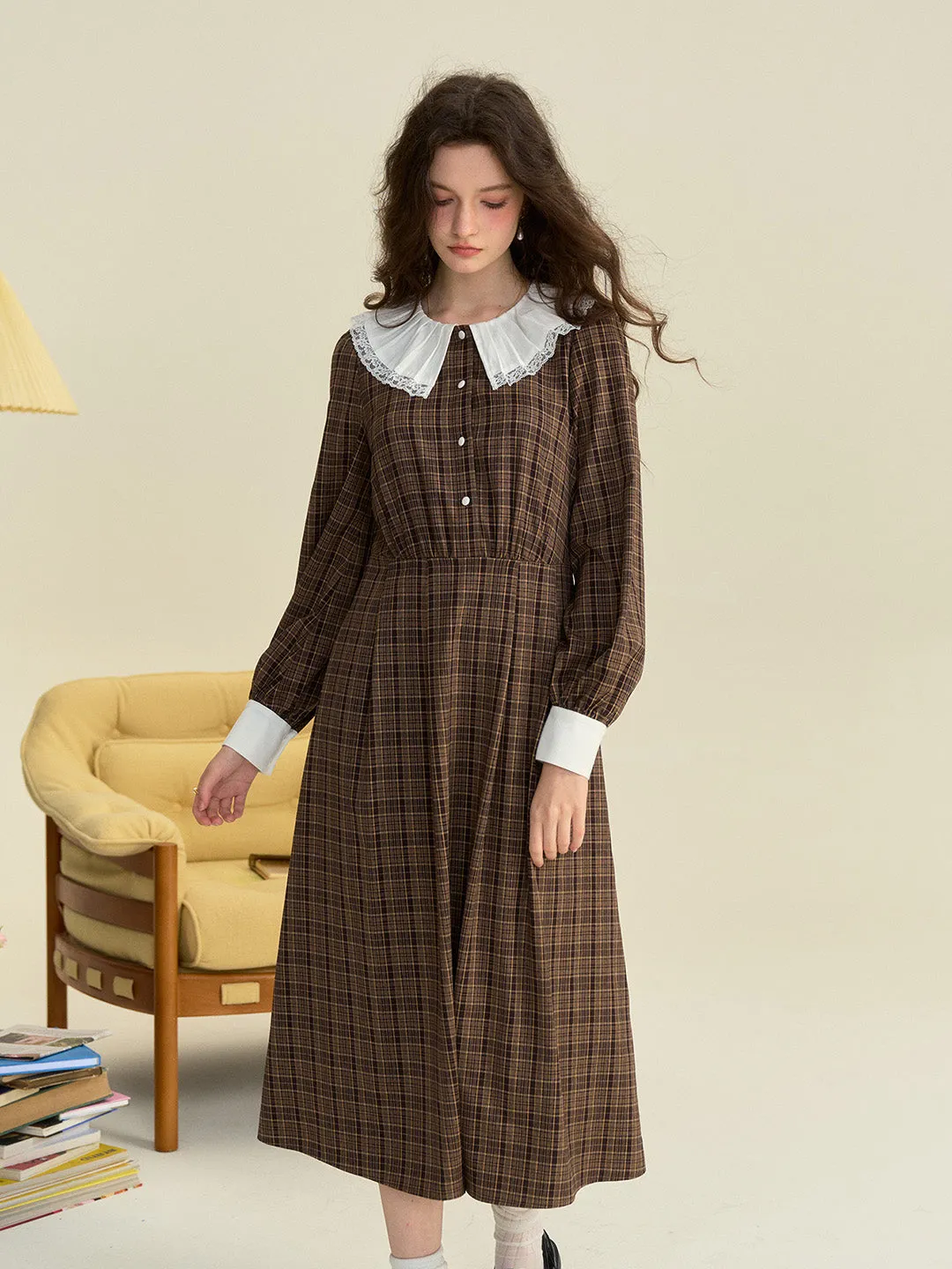 【Final Sale】Jessica Retro Round Neck Plaid Dress sold by Simple Retro