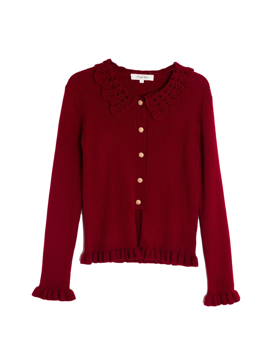 Jocelyn Red Round Neck Knit Wool Cardigan sold by Simple Retro product image thumbnail 2