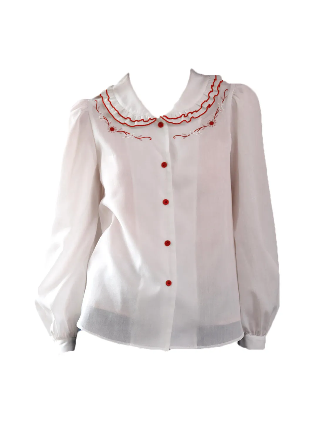【Final Sale】Maren Peter Pan Collar Floral Embroidery Blouse - White sold by Simple Retro product image thumbnail 3