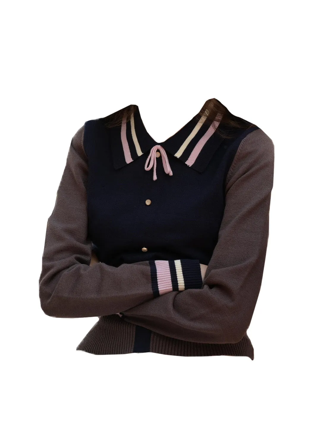 【Final Sale】Dahlia Clashing Colours Doll Neck Bowknot Pullover Sweater sold by Simple Retro product image thumbnail 2