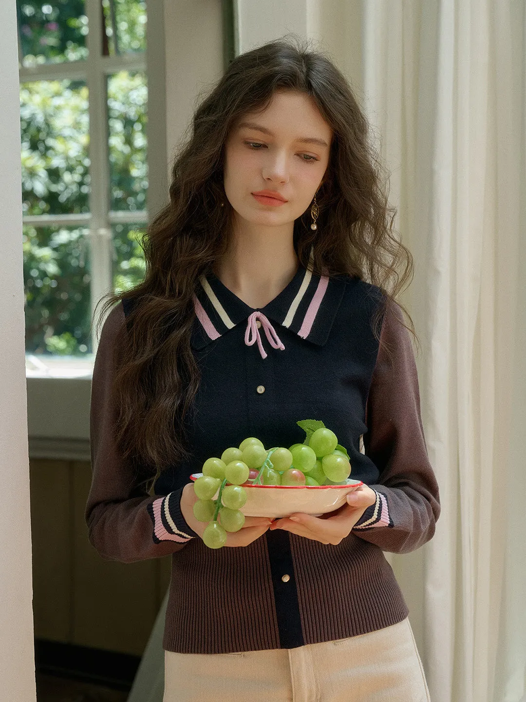 【Final Sale】Dahlia Clashing Colours Doll Neck Bowknot Pullover Sweater sold by Simple Retro