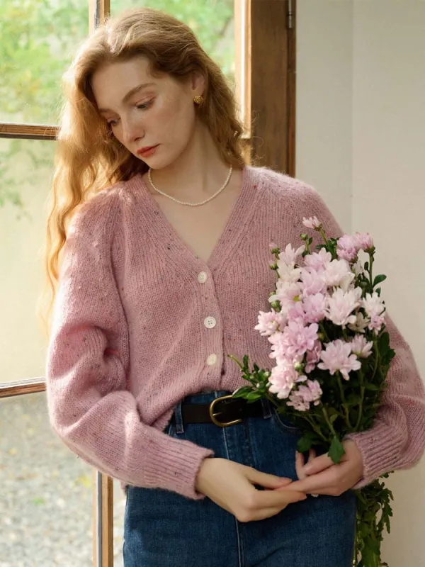 Valentina Solid V Neck Button Front Knit Cardigan sold by Simple Retro