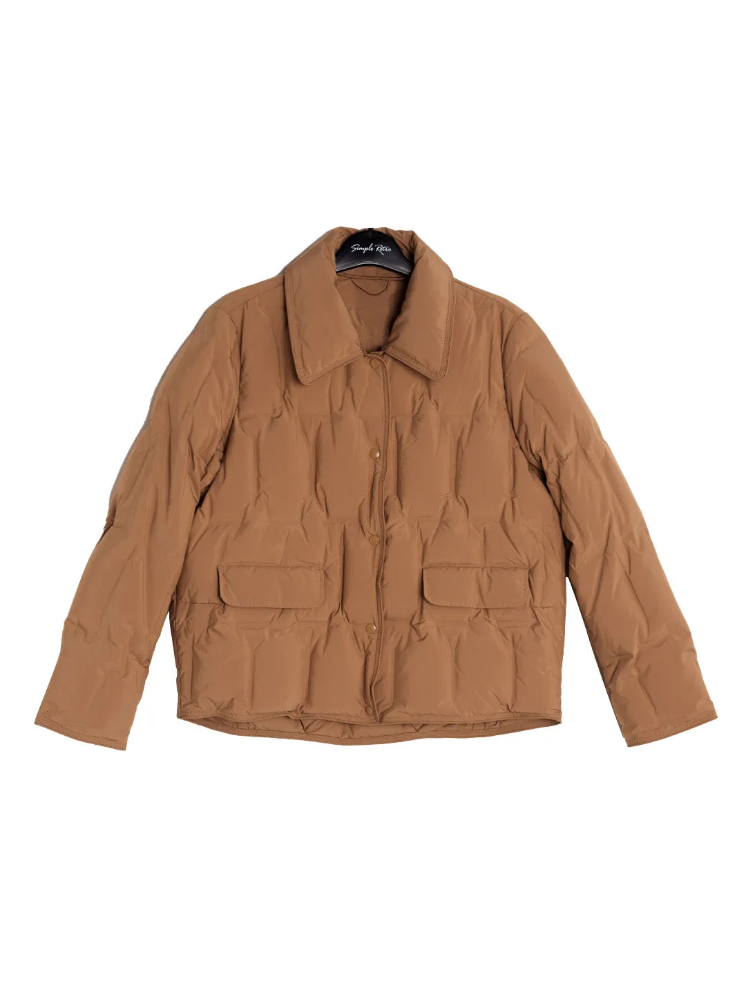 Bea Notched Collar Pocket Down Jacket - Khaki sold by Simple Retro product image thumbnail 2
