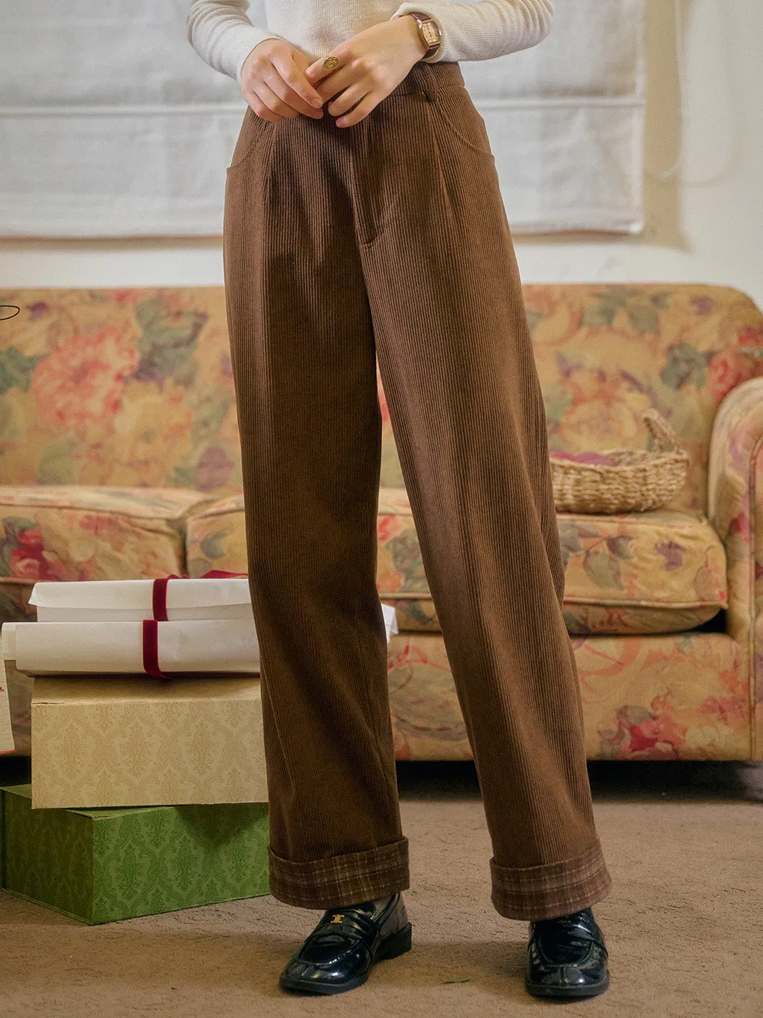 Lila Classic Corduroy Straight Trousers - Brown sold by Simple Retro product image thumbnail 5