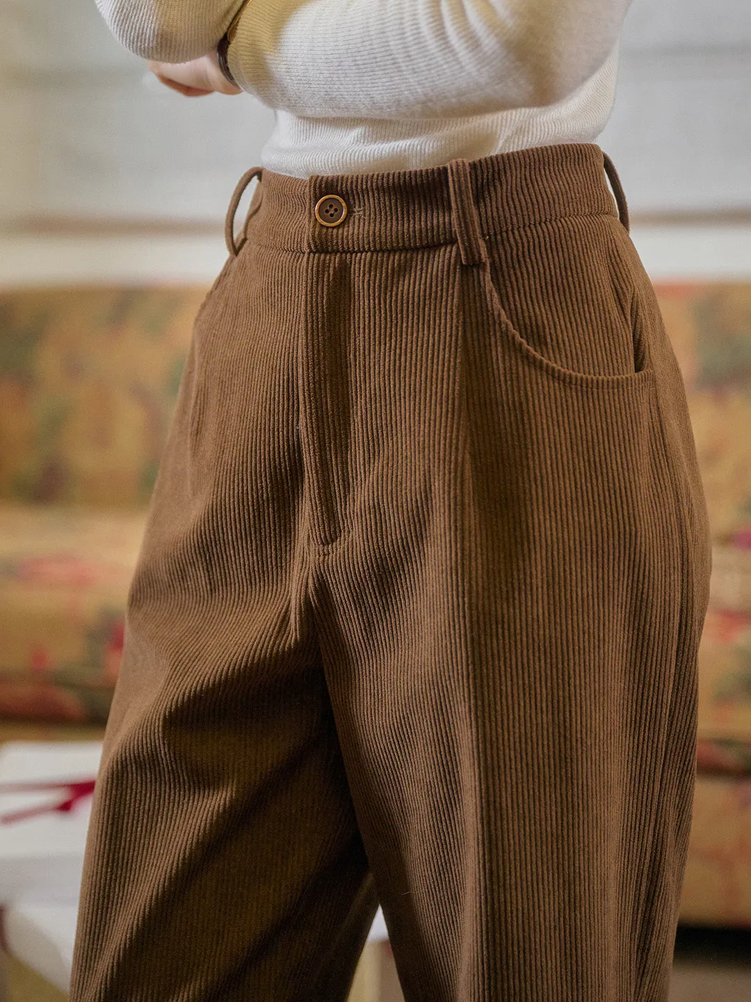 Lila Classic Corduroy Straight Trousers - Brown sold by Simple Retro product image thumbnail 3