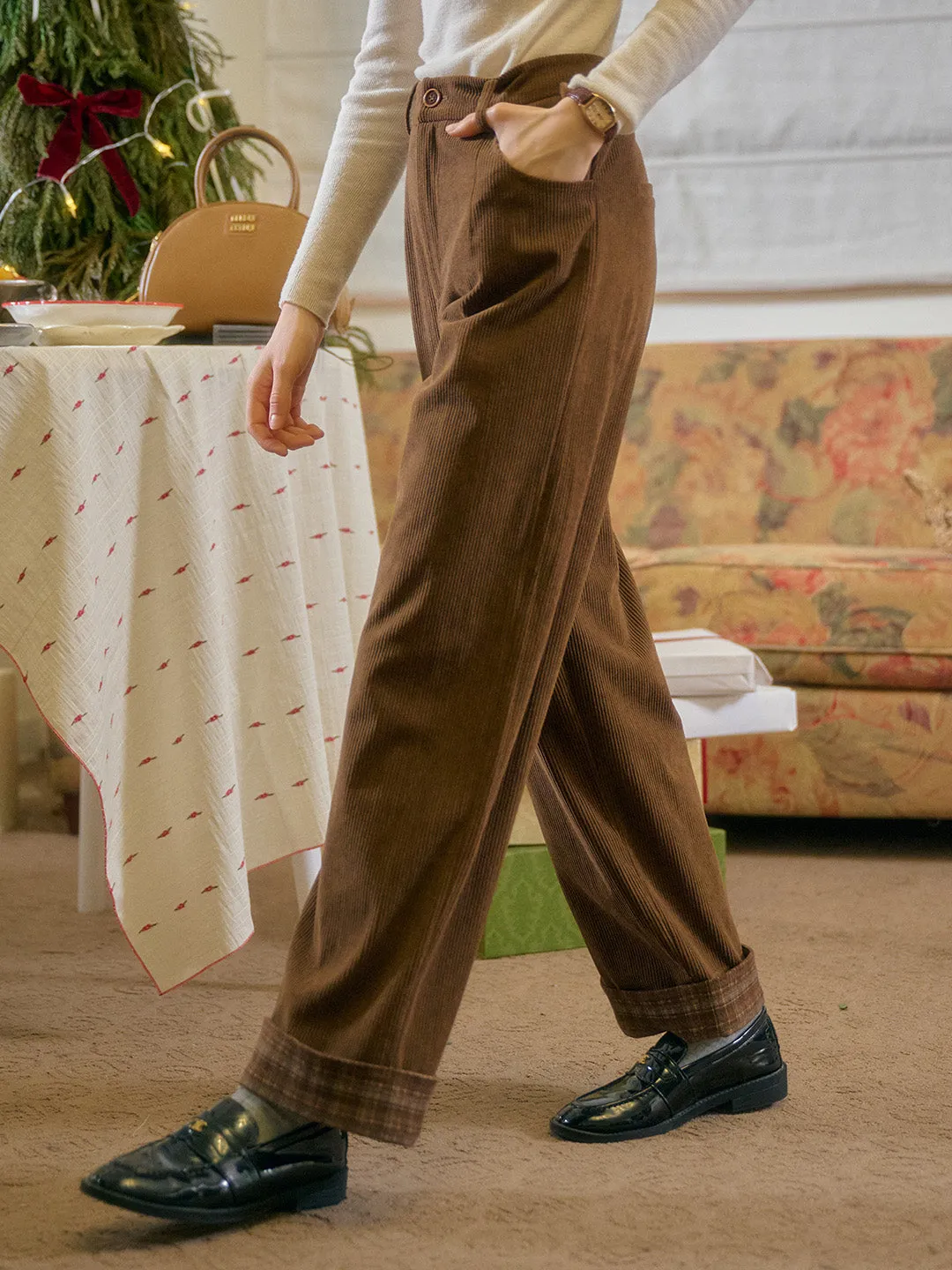 Lila Classic Corduroy Straight Trousers - Brown sold by Simple Retro product image thumbnail 4