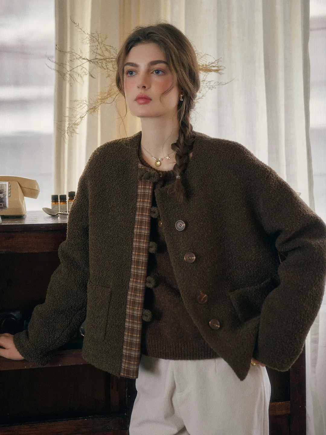 Marlowe Plaid Patchwork Wool Coat sold by Simple Retro