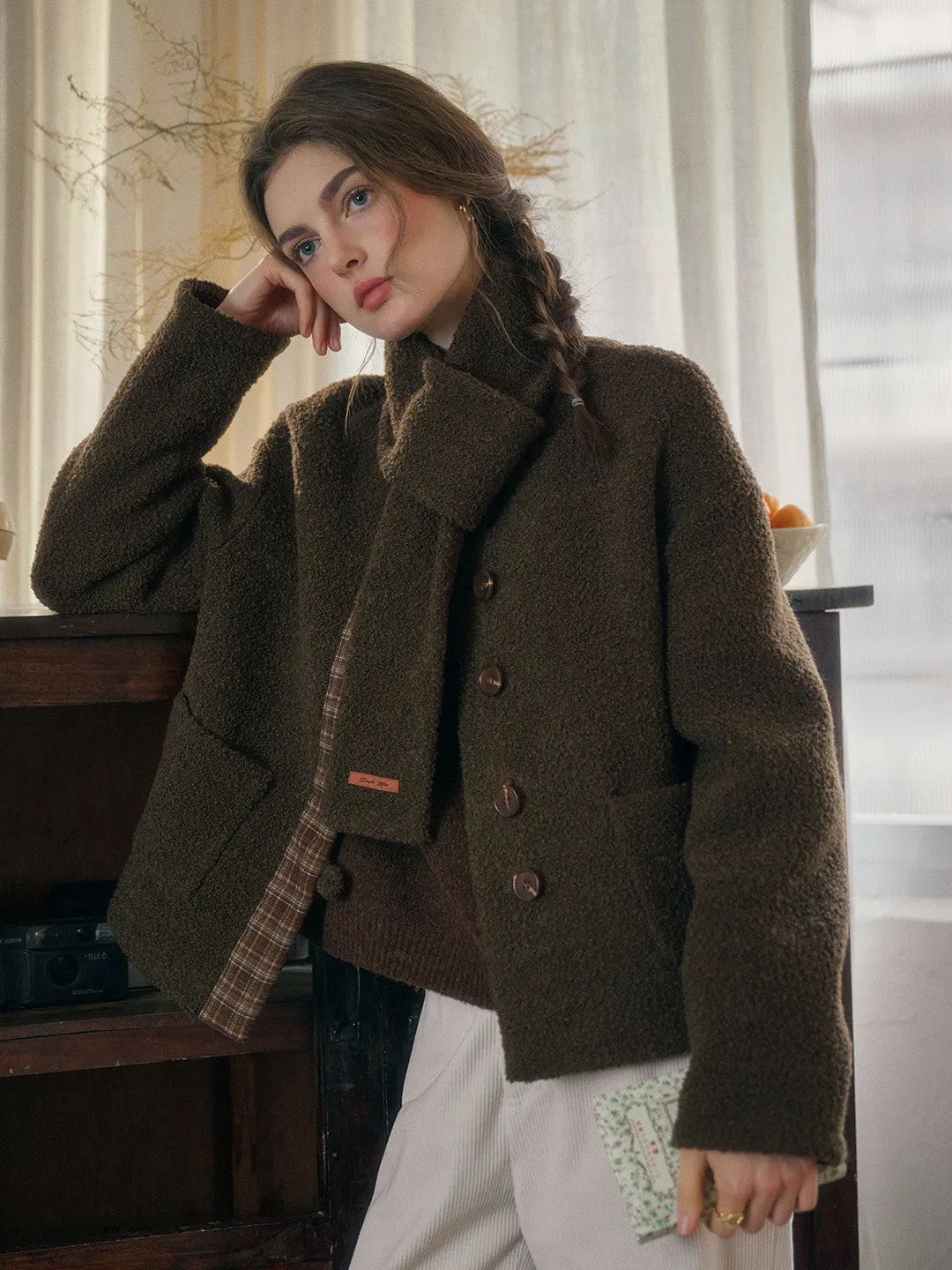 Marlowe Plaid Patchwork Wool Coat sold by Simple Retro product image thumbnail 5