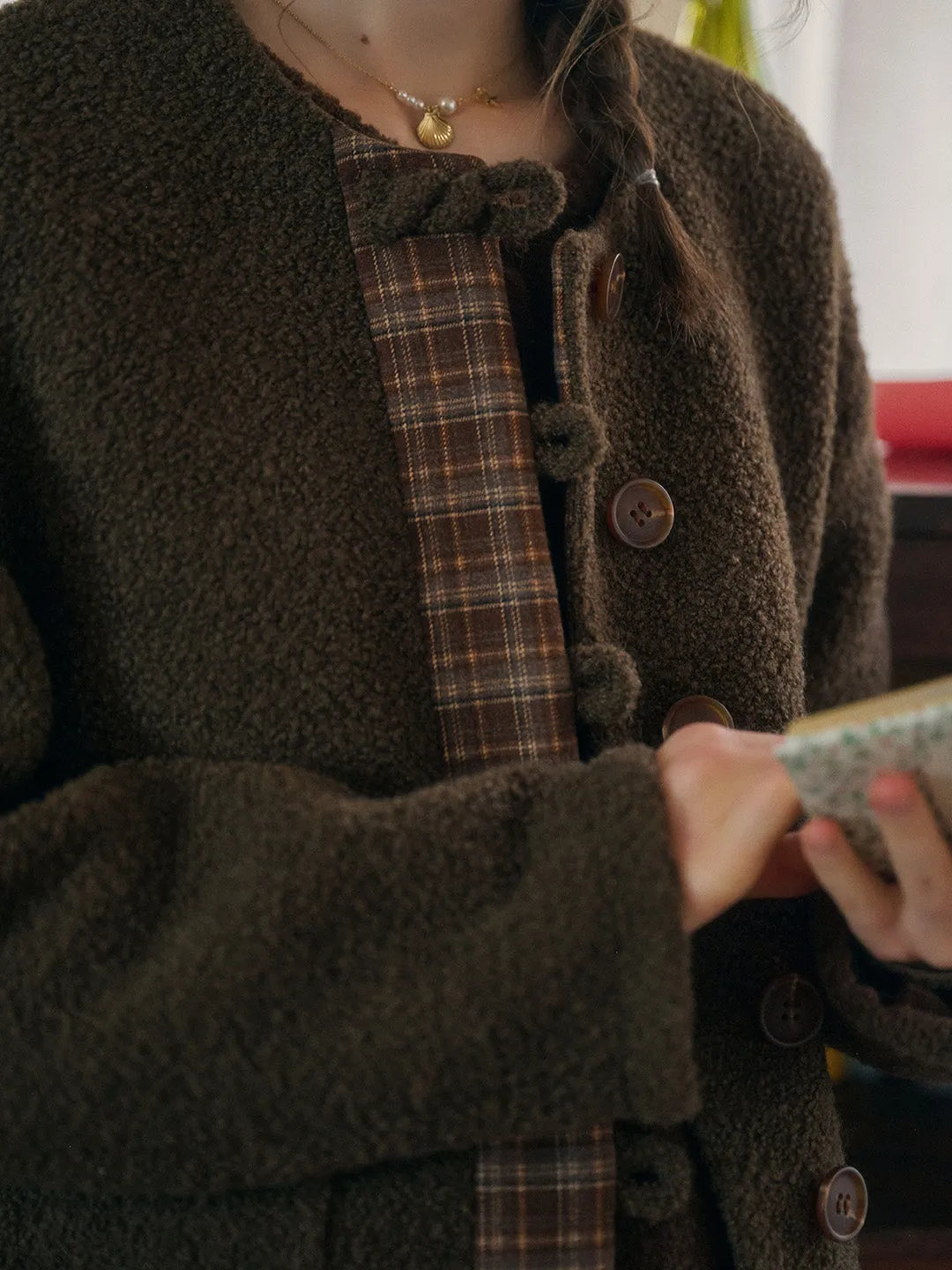 Marlowe Plaid Patchwork Wool Coat sold by Simple Retro product image thumbnail 3