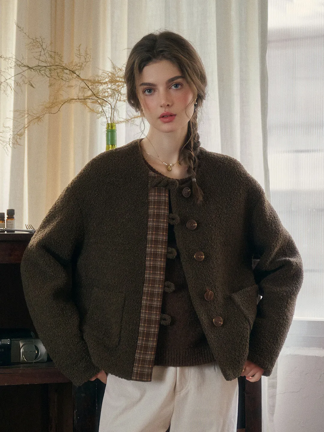 Marlowe Plaid Patchwork Wool Coat sold by Simple Retro product image thumbnail 4