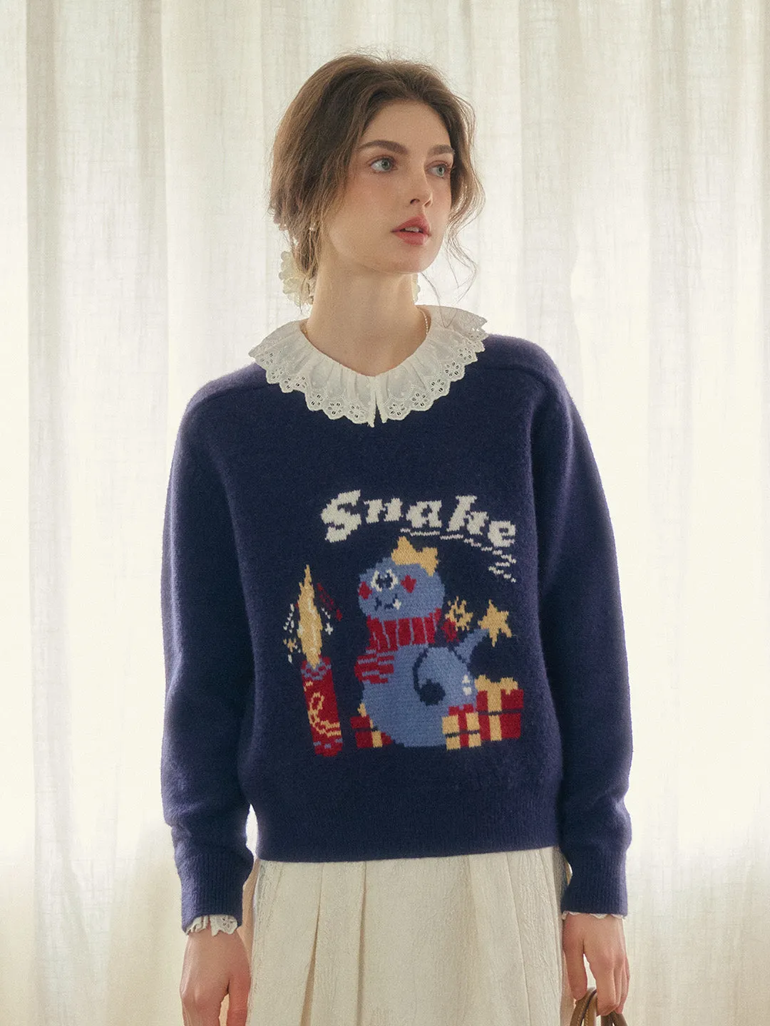 Paloma Round Neck Snake Pattern Wool Sweater sold by Simple Retro