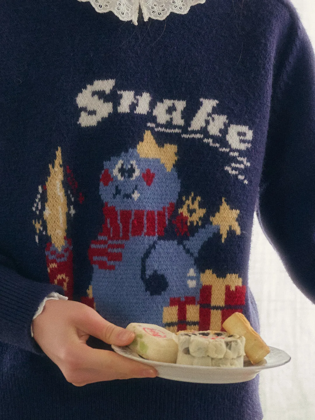 Paloma Round Neck Snake Pattern Wool Sweater sold by Simple Retro product image thumbnail 2