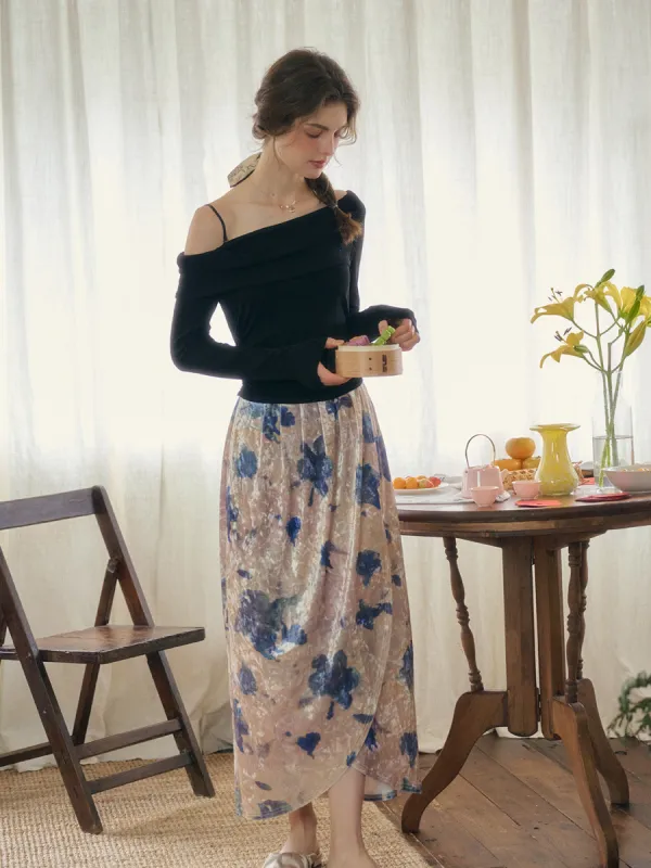 Leona Off-shoulder Velvet Patchwork Dress sold by Simple Retro