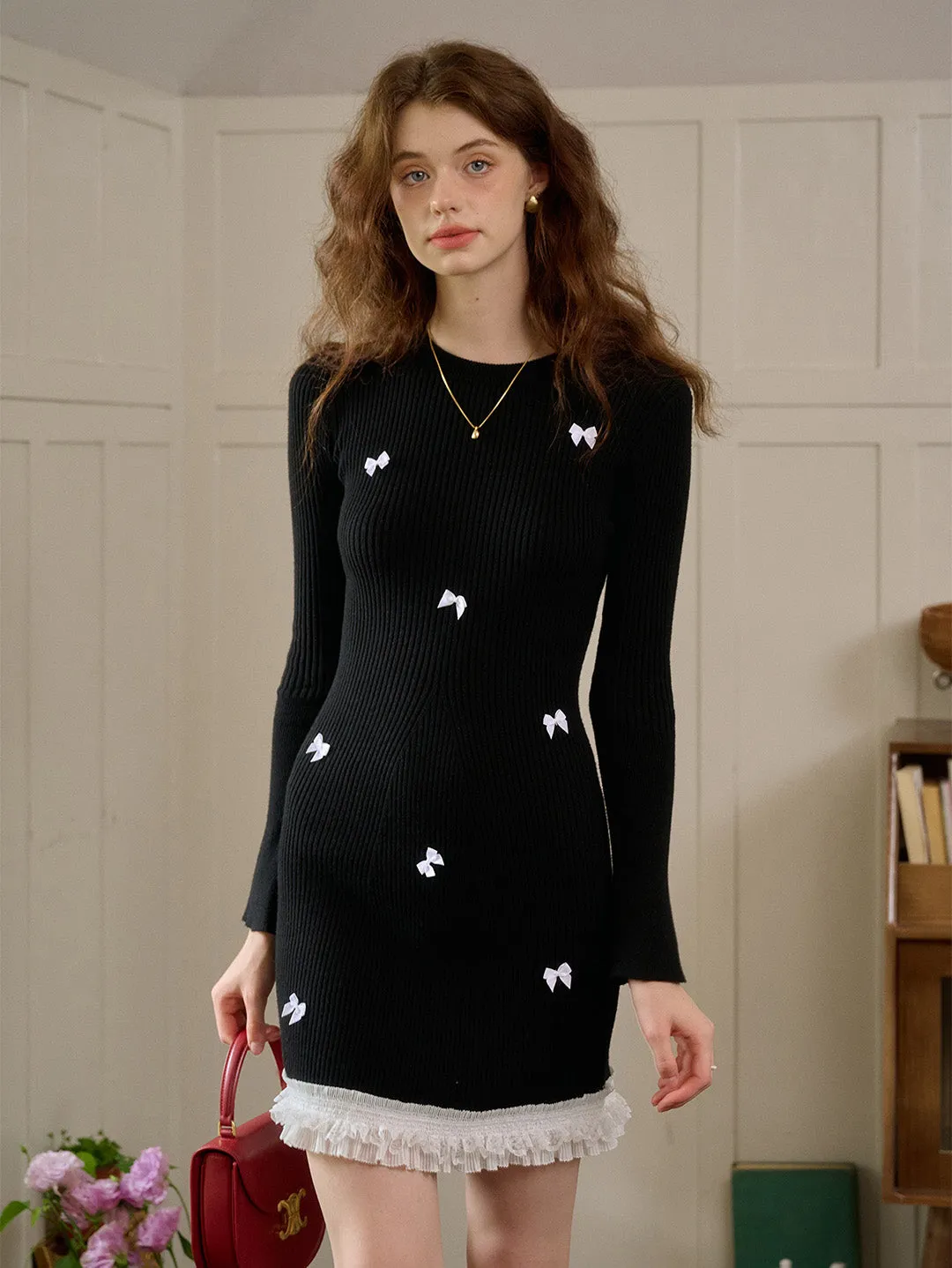 【Final Sale】Rhea Round Neck Bow Knit Dress sold by Simple Retro product image thumbnail 5