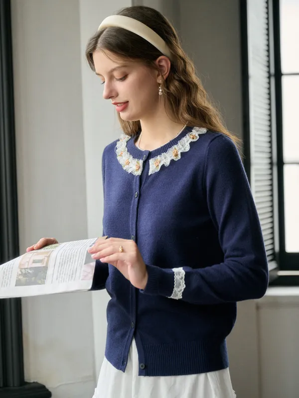 【Final Sale】Soleil Round Neck Lace Cardigan sold by Simple Retro